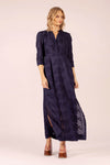 MARY COTTON EMBROIDERED ORIENT NAVY LONG DRESS