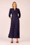 MARY COTTON EMBROIDERED ORIENT NAVY LONG DRESS