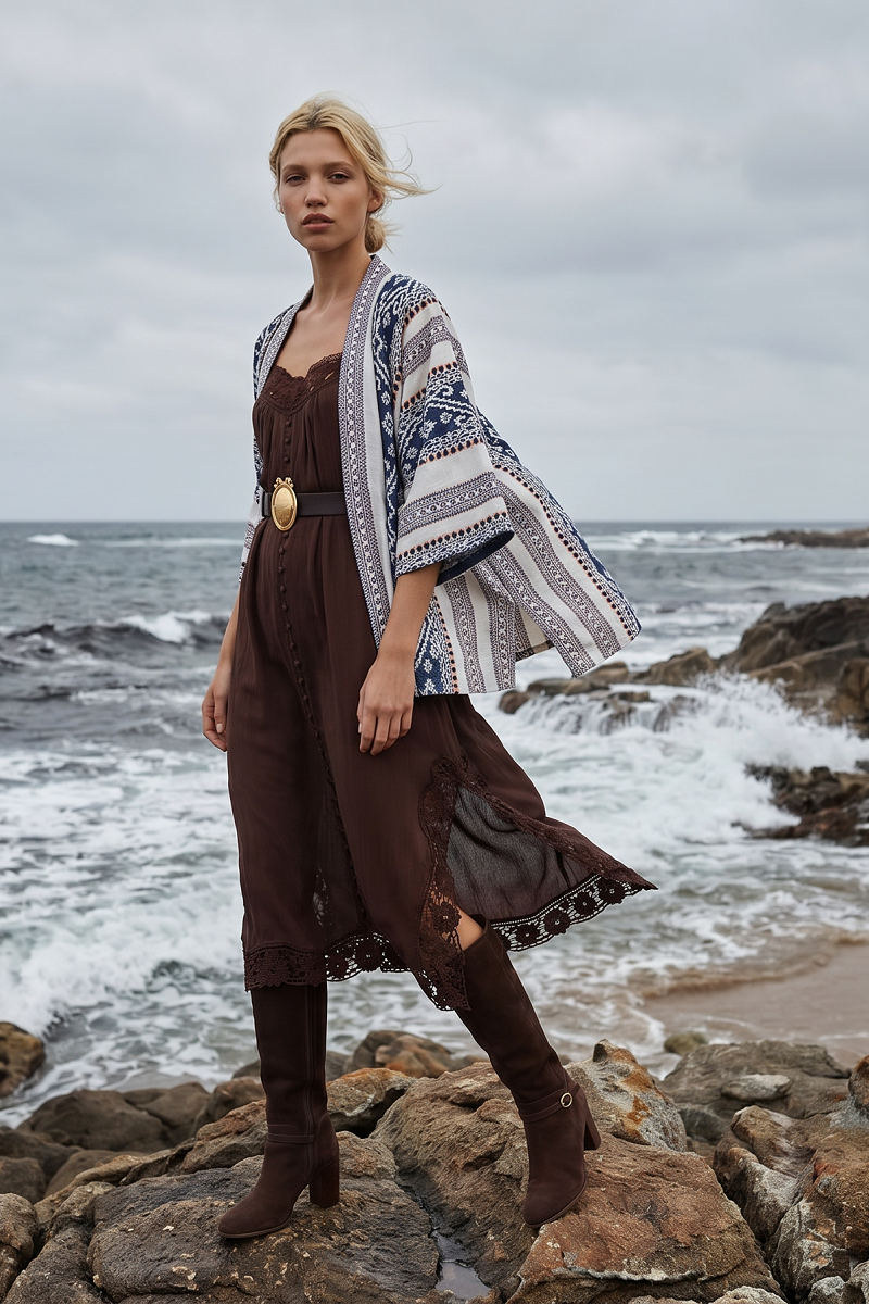 LIDO LINEN AND LACE CHOCOLATE MAXI DRESS