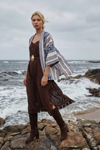 LIDO LINEN AND LACE CHOCOLATE MAXI DRESS