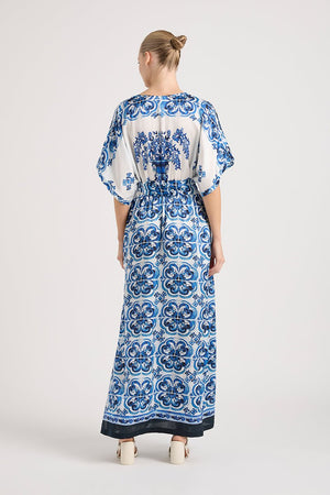 NORMAN SILK NAVY MAXI