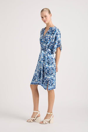 NORMAN SILK NAVY MIDI