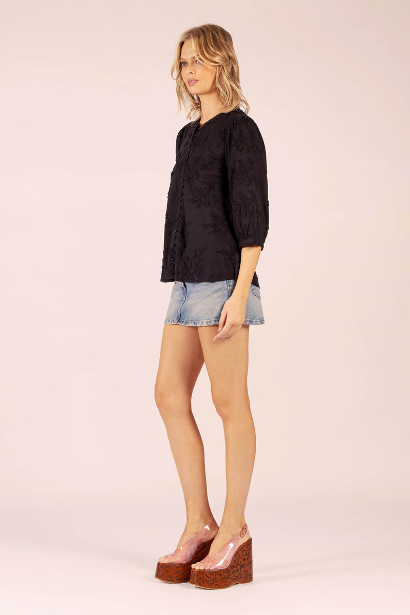 SCARLETT ORIENT EMBROIDERED BLACK SHIRT