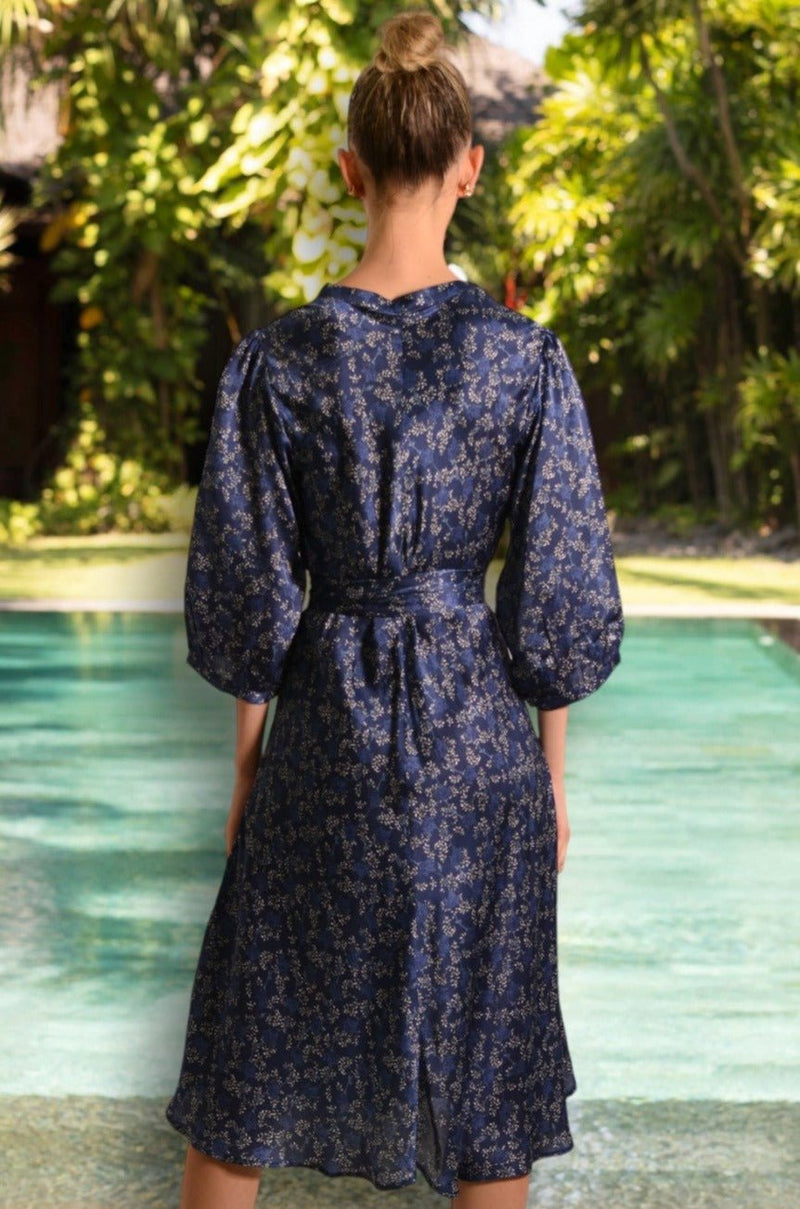 SCARLETT SILK MARTINI NAVY MIDI