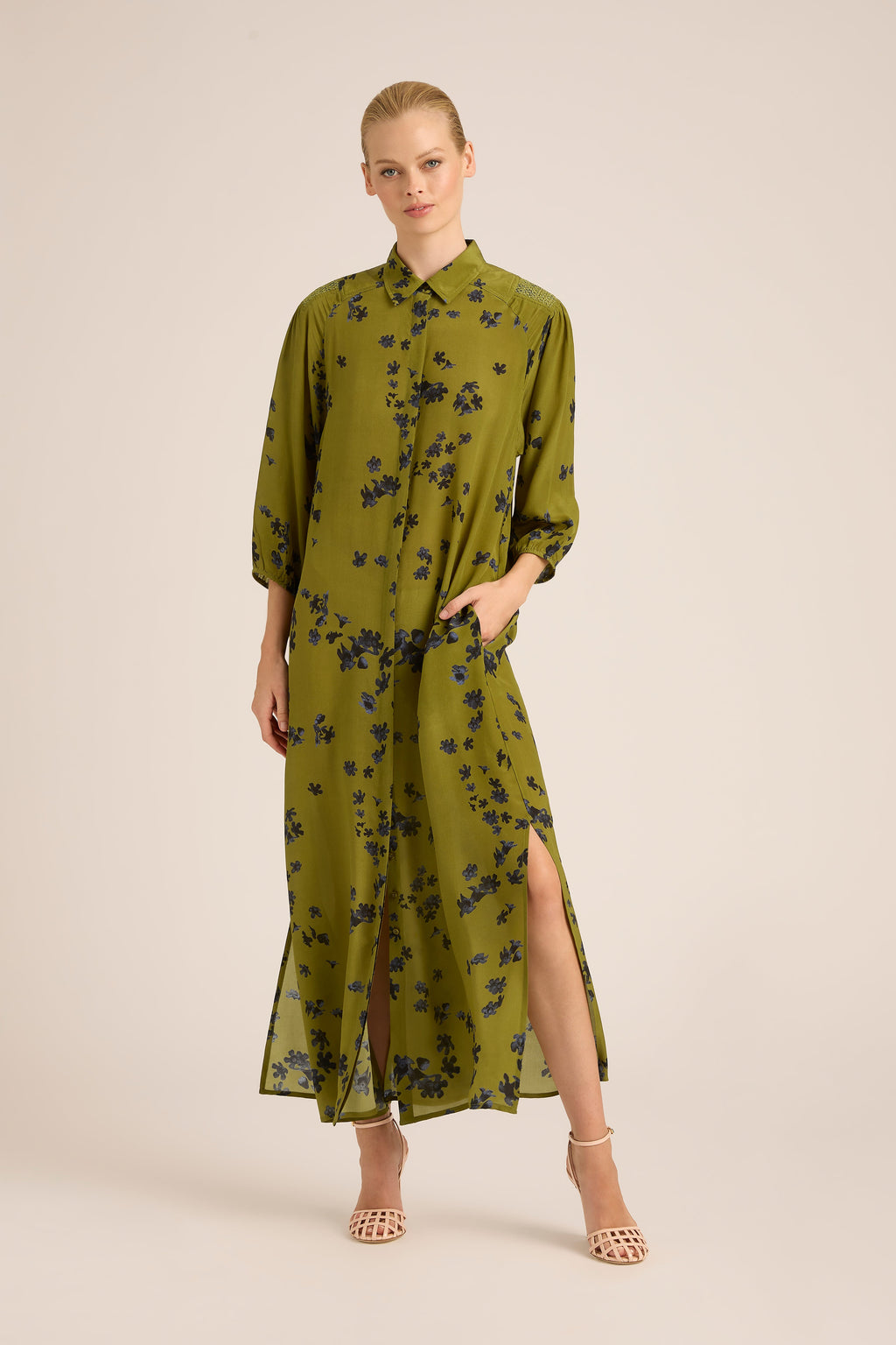 STEVIE FALL HARPER OLIVE COTTON DRESS