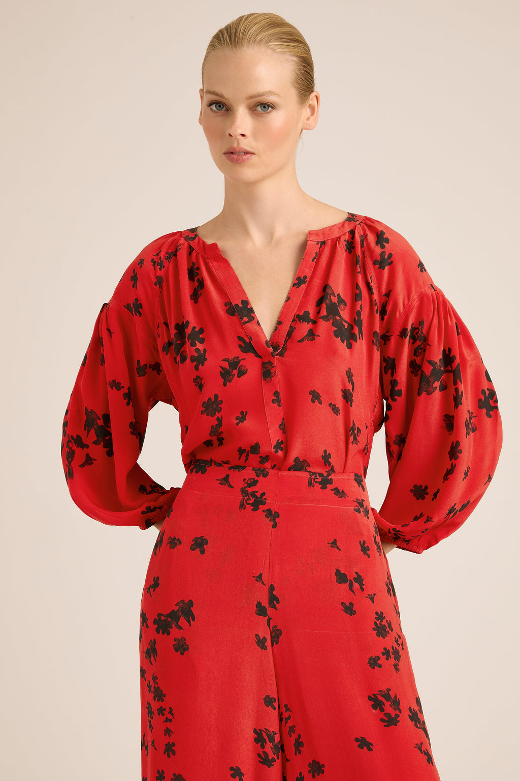 TWENTY HARPER ROMA RED SILK CREPE SHIRT